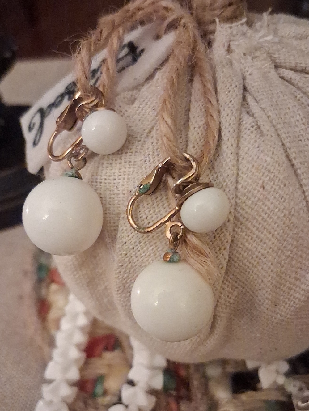 Vintage 60s White Bead Drop Earrings - Classic White Dangle Earrings